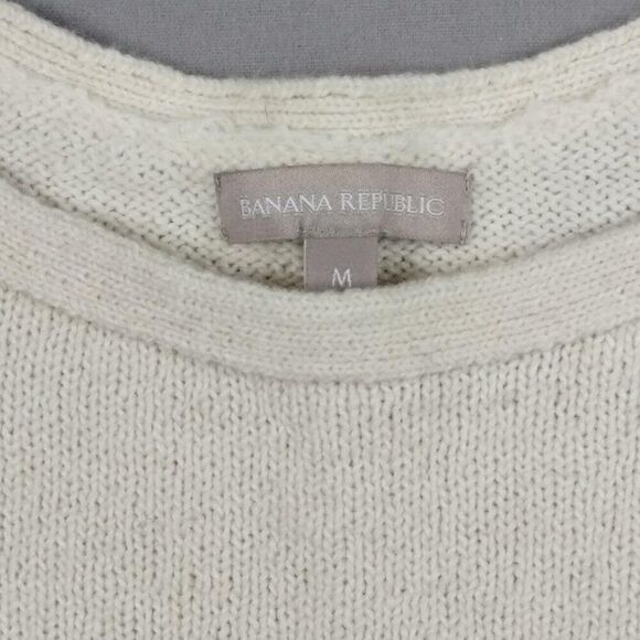 Banana Republic Wool Blend Long Sleeve Ribbed Hem Sweater Ivory Cream Size M - Picture 2 of 9